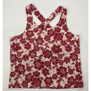 Coldwater Creek Crossback Floral Tank Top Size Small Athleisure w/ Bra Red Cream